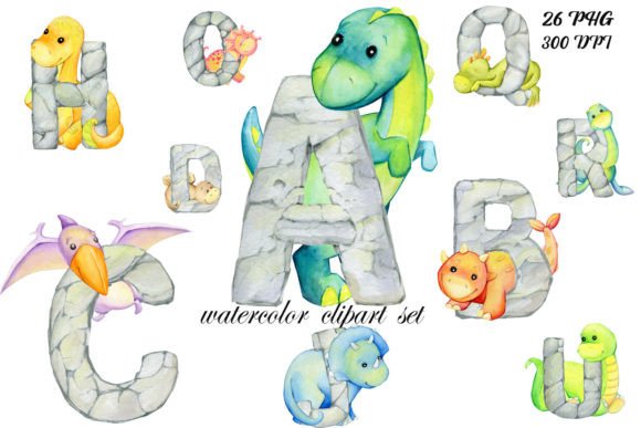 Download Cute Dinosaurs Watercolor Letters, Dino - Cute Collection