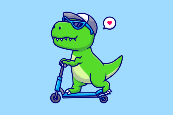 Download Cute Dino Riding Scooter Cartoon - Cute Collection